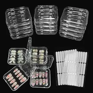 12pcs Press on Nail Storage Box with 60 Pcs Adhesive Double Sided Tape Clear Acrylic Nail Display Box Artificial Nail Box Organizer Artificial Nail Case Transparent Nail Packaging Boxes for Nail Salon