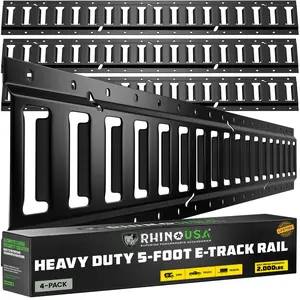 Rhino USA E Track Rail 5ft 2,000lbs (4pack) Load Limit for Trailers, Vans & More - Ultimate E-Track Rails System for Easy Cargo, Galvanized Steel Fittings Anchor