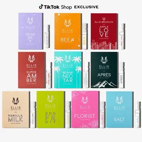 Ellis Brooklyn Best Sellers Discovery Sample Set - Perfume Sample Set for Women, 10 Perfume Samples, Gourmand, Vanilla, Floral, Woods, Featuring Best Selling MIAMI NETCAR, SALT, VANILLA MILK, and more