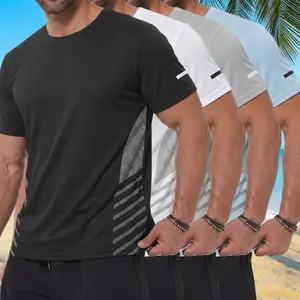 4-pack men’s quick-dry sports T-shirts, high-stretch polyester–spandex fabric, mesh paneling for breathability and moisture wicking, suitable for summer sports, fitness, outdoor activities, and everyday wear. durable polyester beach outfit men concert
