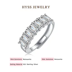 [12]HYSS OLIVIA – Emerald-Cut Moissanite Semi-Band | 925 Sterling Silver for Women Men Weddings | Anniversaries | Birthdays | Couple Rings