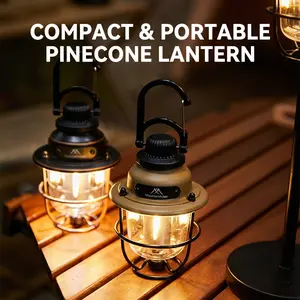 Vintage Outdoor Camping Lantern, Rechargeable Portable Handheld Light for Camping, Picnic, Hanging Ambient Lantern