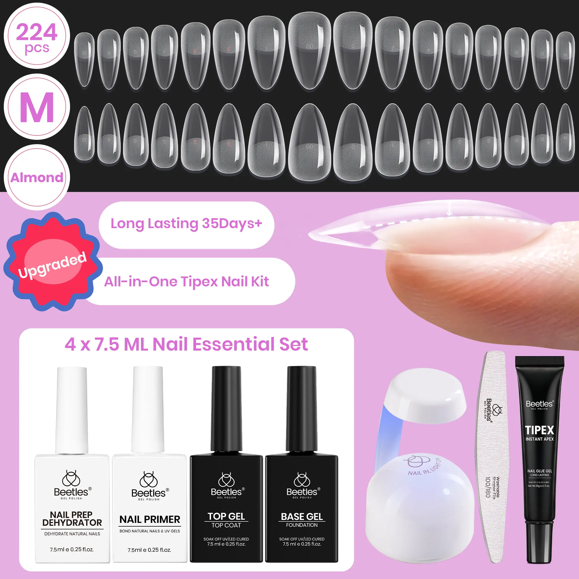 Medium Almond 【Kit】16 Sizes-224 Pcs