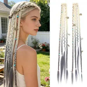 Hand-woven bohemian style 20inch clip-in braid extensions, bohemian dreadlocks paired with everyday wear beads and exquisite accessories, clip-in dreadlock hairpieces