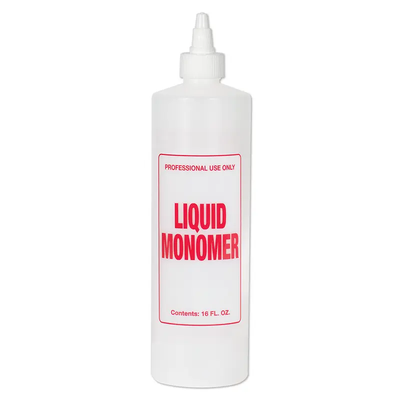Soft 'N Style 16 fl oz Cylindrical Plastic Twist-Top Secure Refill Bottle - Pre-Labeled with Bright Red Letters 'Liquid Monomer', Home Supplies Room Organizer Storage Container