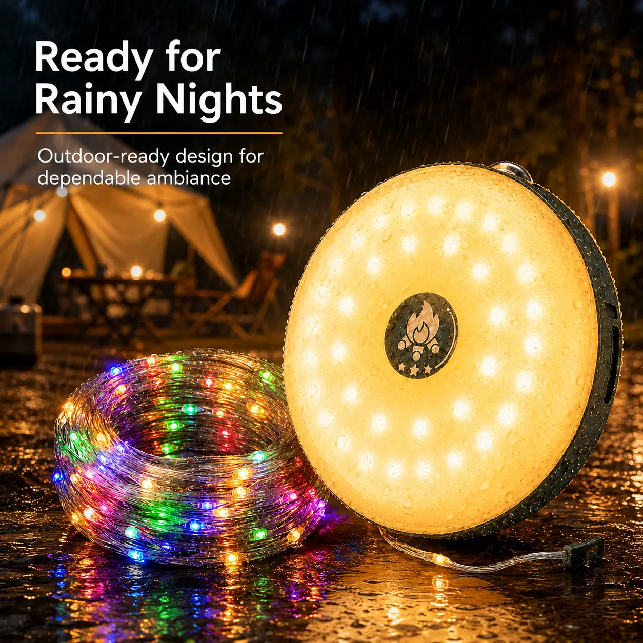 32.8FT Rechargeable Camping String Lights - 4-in-1 Retractable LED Tent Lighting, Waterproof Outdoor Lantern for Hiking, Backyard Gatherings, Campfire/BBQ Party & Emergency Use