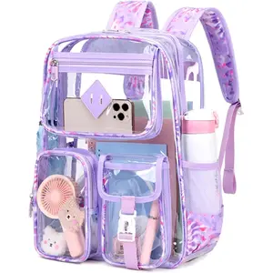 Clear Backpack for Girls Large Heavy Duty Transparent Bookbag for Middle School  Travel Daypacks