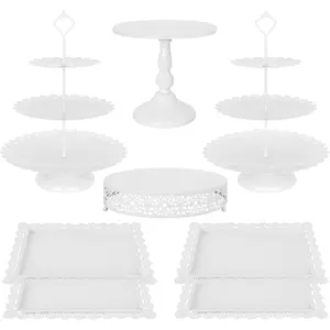 8 count Cake Stand White Metal Dessert Table Display Set, 3-Tier Cupcake Stand, Cake Display Tower and Cookie Tray Rack Serving Tray for Birthday Party, Weddings,  Shower (White)