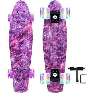 Skateboards 22 Inch Mini Cruiser Skateboard Complete Retro Skate Boards with Colorful Light Up Wheels for Kids Girls Boys Beginners