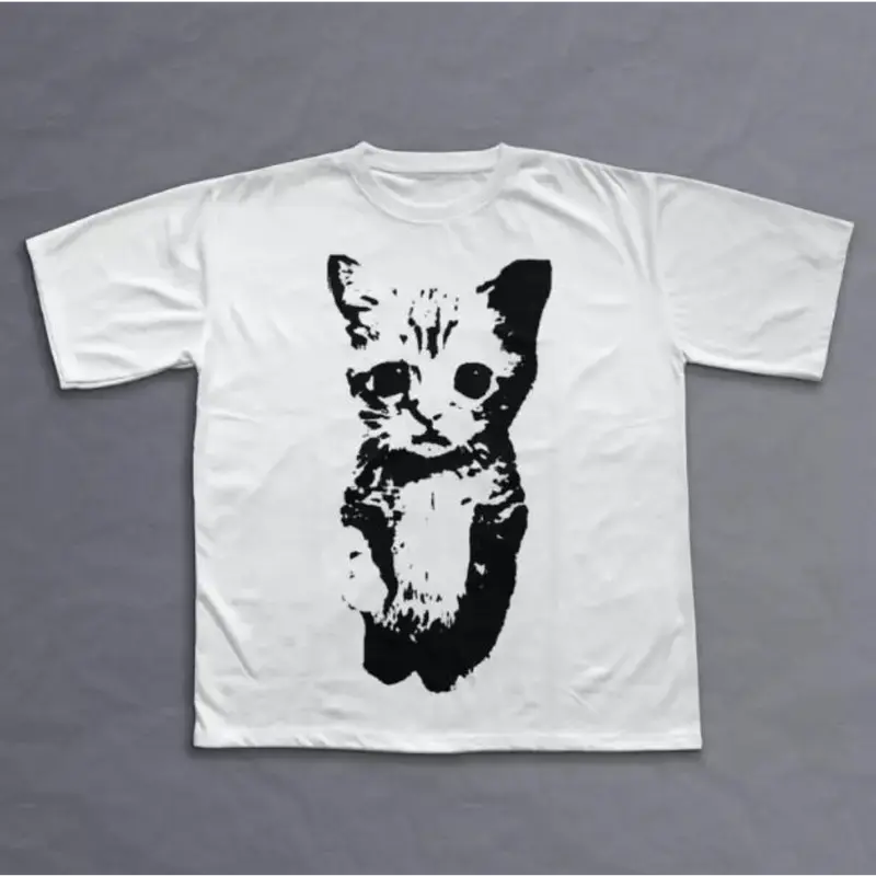 Cat Y2k T-Shirt, Unisex Vintage Graphic Tees Aesthetic Gothic Grunge Y2k Emo Scene Amity Affliction Style Clothes Men Women Streetwear