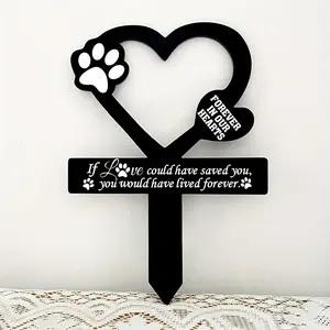 Dog & Paw Printed Heart Shaped Garden Stake, 1 Count Memorial Grave Marker for Pet, Pet Lost Memorial, Garden Decor, Outdoor, Outside