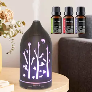 Pure & Natural 200ml Ultrasonic Essential Oil Diffuser with 7 Color LED Lights Auto Shut-Off Quiet Operation for Home Office Portable Electric Thermostat Heater Humidifier with Auto Off Flame mini aromatherapy usb control aroma life shop colorful RGB