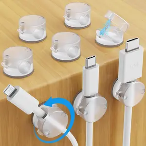 8 Pack   Clips, Upgraded 360? Rotatable Cord Holder Clips for Nightstand, Desk Cord Organizer Adhesive Wire Management  Office Phone  Cords USB  Keeper (Clear)