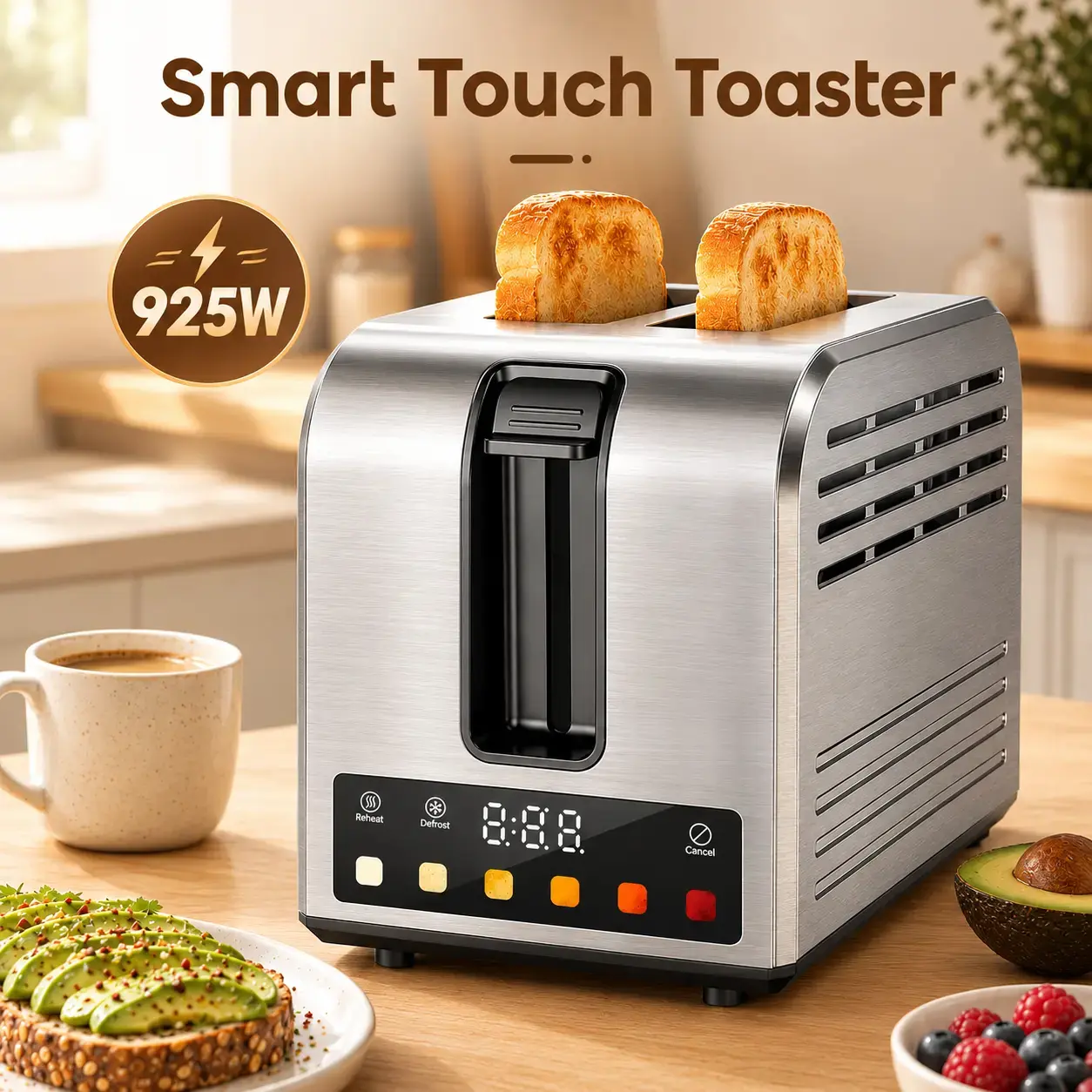 Toastie Maker - Smart Touchscreen Kitchen Appliance, SUS430 Stainless Steel, 5 Bread Types Support, 6 Toasting Levels, Wide Slot, Intelligent Temperature Control, Removable Tray, Durable Kitchen Accessories for Dietary Needs