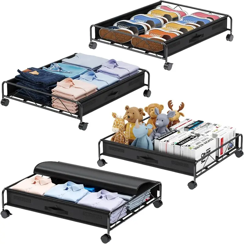 Under Bed Storage Containers with Wheels 75L Large Underbed Storage Bins with Lids Slide Bedroom Closet Organizer for Clothes Shoes Beddings 4 PACK