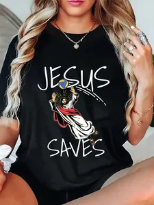 100% Cotton Unisex Funny Jesus Saves Volleyball Gift Volleyball Team Round Neck Short Sleeve T-Shirt Women's Men Graphic Tee