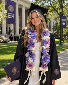 Custom Handmade Pastel Floral Mix Pearl Graduation Stole, Ribbon & Fabric Flower Lei, Custom Grad Sash, Unique Graduation Gift