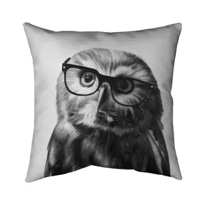 360 Stand 20x20 in. Artistic Flair Hyperrealist Owl Pillow - Northern Saw-Whet Owl with Glasses, White Polyester Print, UV-Protected, Durable Indoor/Outdoor Textile Soft Furnishing for Nature Enthusiasts, Themed