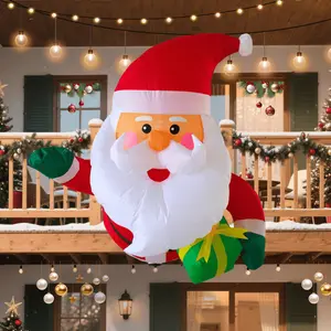 PTS 4FT Inflatable Hanging Santa Outdoor Decoration, Christmas Blow Up Yard Decorations, Built-in LED Lights Inflatables Xmas Holiday Funny Decor for Indoor Lawn Garden