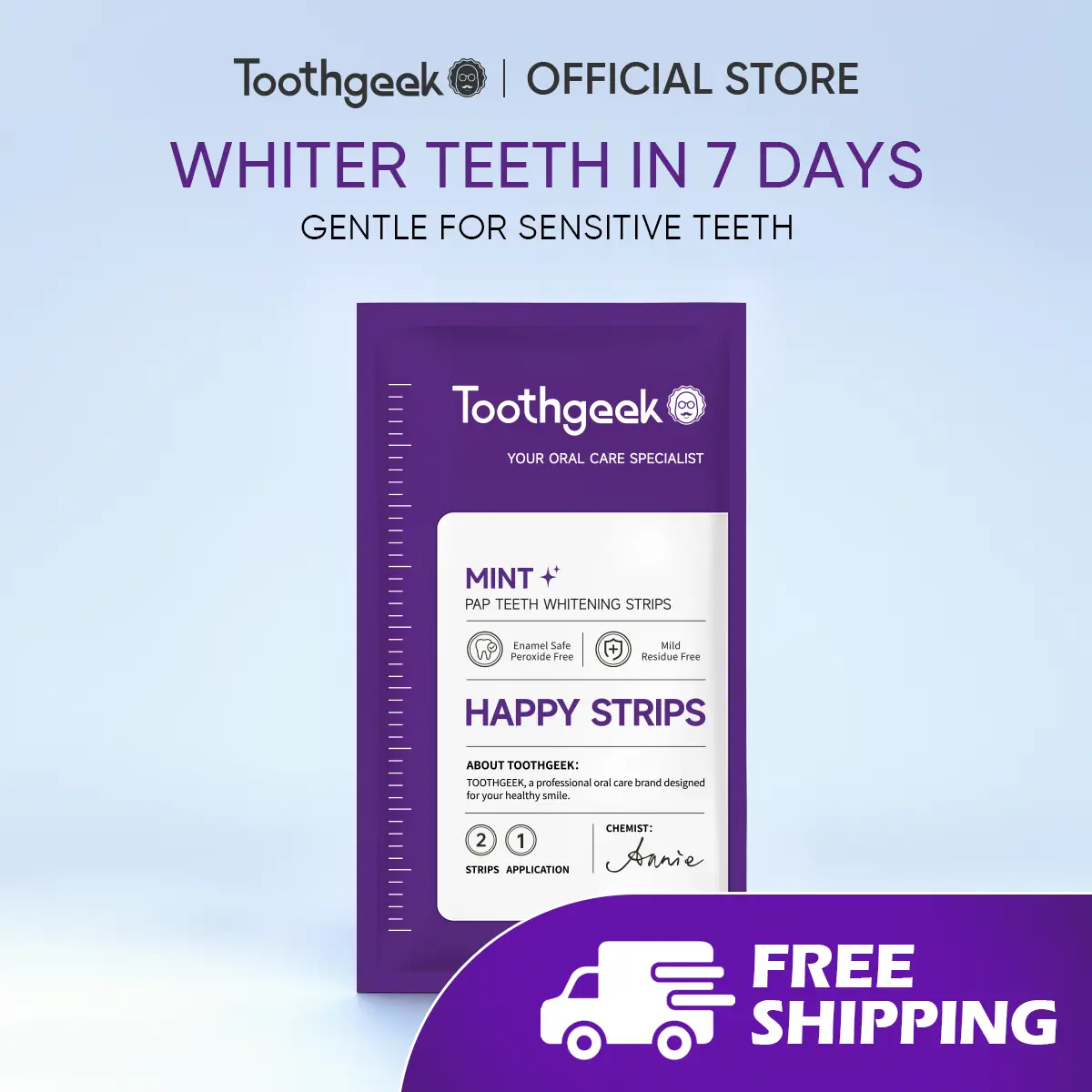 【Free Shipping】Toothgeek Mint Pap Teeth Strips 7 Days Effective Teeth To be White Mild and no residue Funny stickers