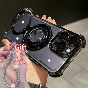 [Magnetic Stand Phone Case] Luxury Shockproof Phone Case with Magnetic Ring Stand Crystal Clear Whith Lens Phone Case for iPhone 16 15 14 13 12 11 Pro Max Plus Series