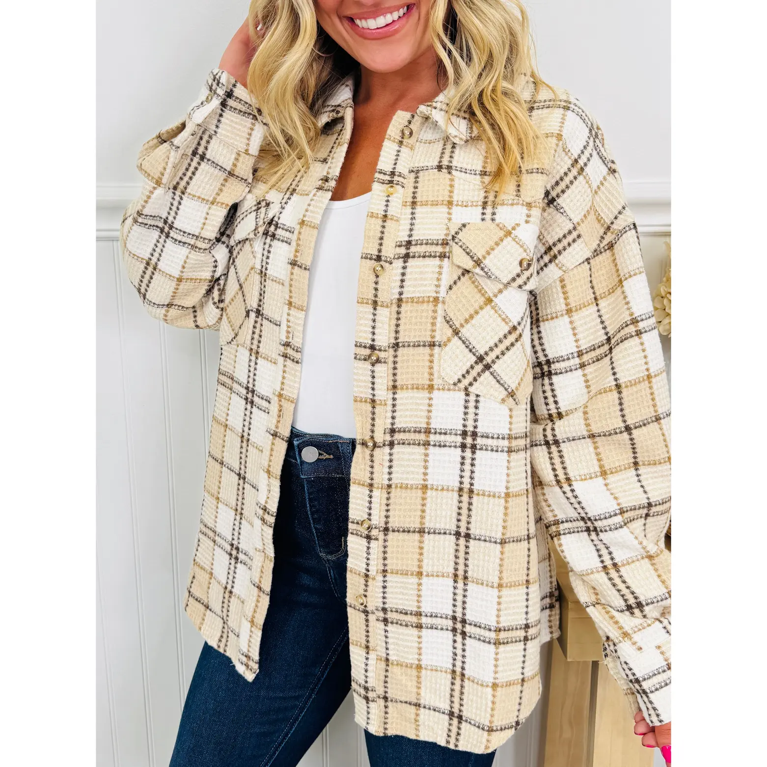 Fireside Favorite Shacket In Cream
