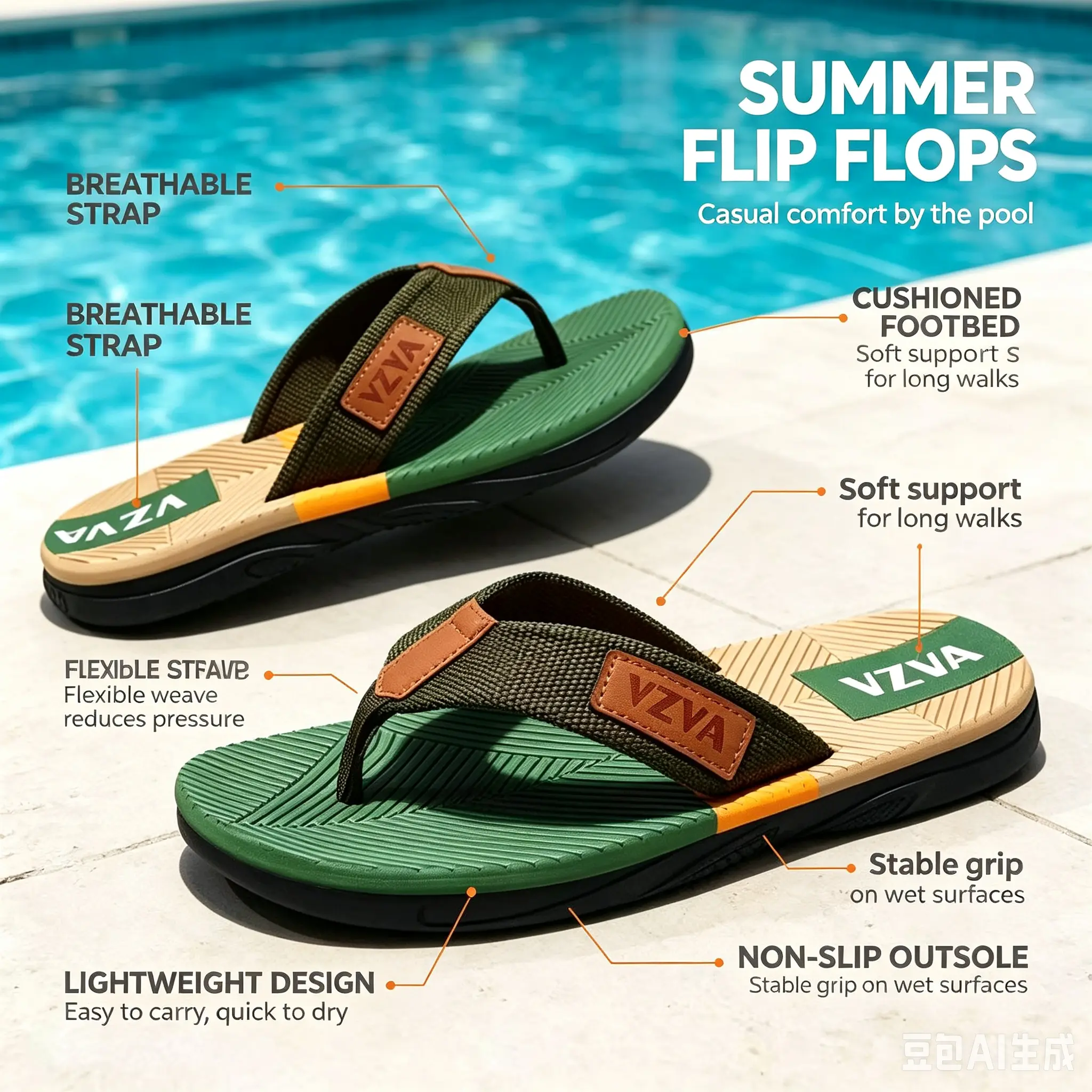VZVA Men's Thick-Soled Cloud Flip Flops - Soft, Anti-Slip, Waterproof, Breathable, Quick-Dry Toe Sandals for Beach, Pool Use Summer Versatile Footwear (Anti-Slip Men's Flip Flops), Lightweight And Versatile, Soft Support, Stylish Flip-Flop Design