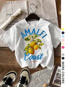 Women's Lemon Graphic Print Round Neck Tee, Fashion Casual Summer Short Sleeve Fitted Everyday T-shirt for Daily Wear, Ladies Clothes for All Seasons, Womenswear