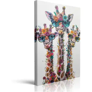 Colorful Graffiti Wall Art - Fun Animal Canvas Decor, Perfect For Zoo-Themed Nursery Or Bathroom, Giraffe Wall Decoration Ready To Hang