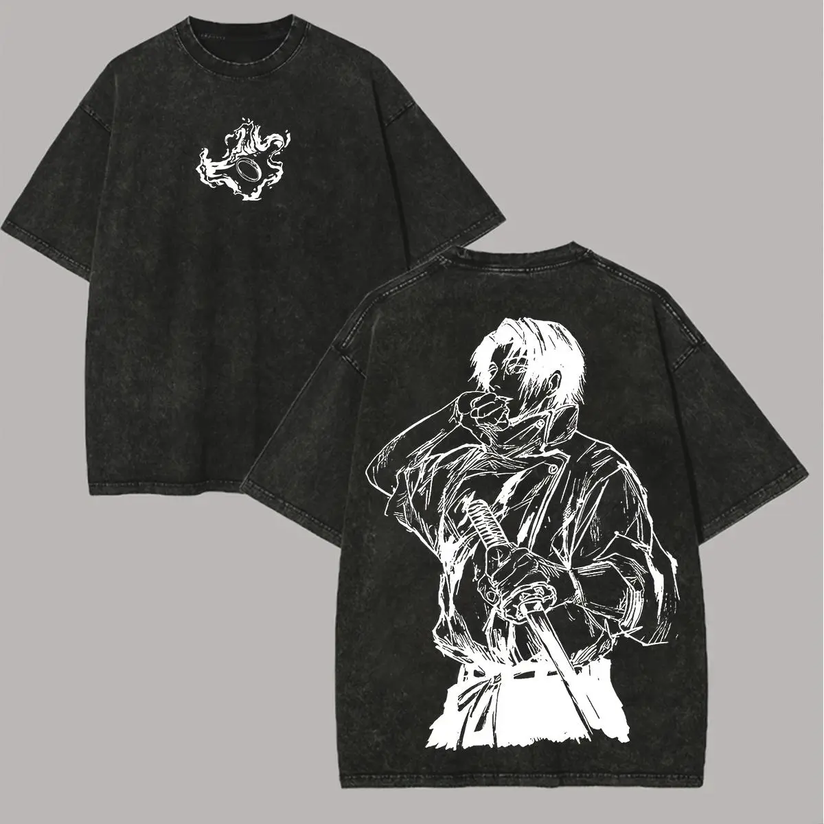 Vintage Streetwear T-Shirt for Men, Jujutsu Kaisen Yuta Okkotsu Anime Graphic, Short-Sleeve Distressed Round Neck Top
