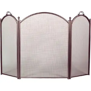 212 MAIN 3-Fold Arched Fireplace Screen - Steel Frame, Bronze Finish, Antique Spark Guard