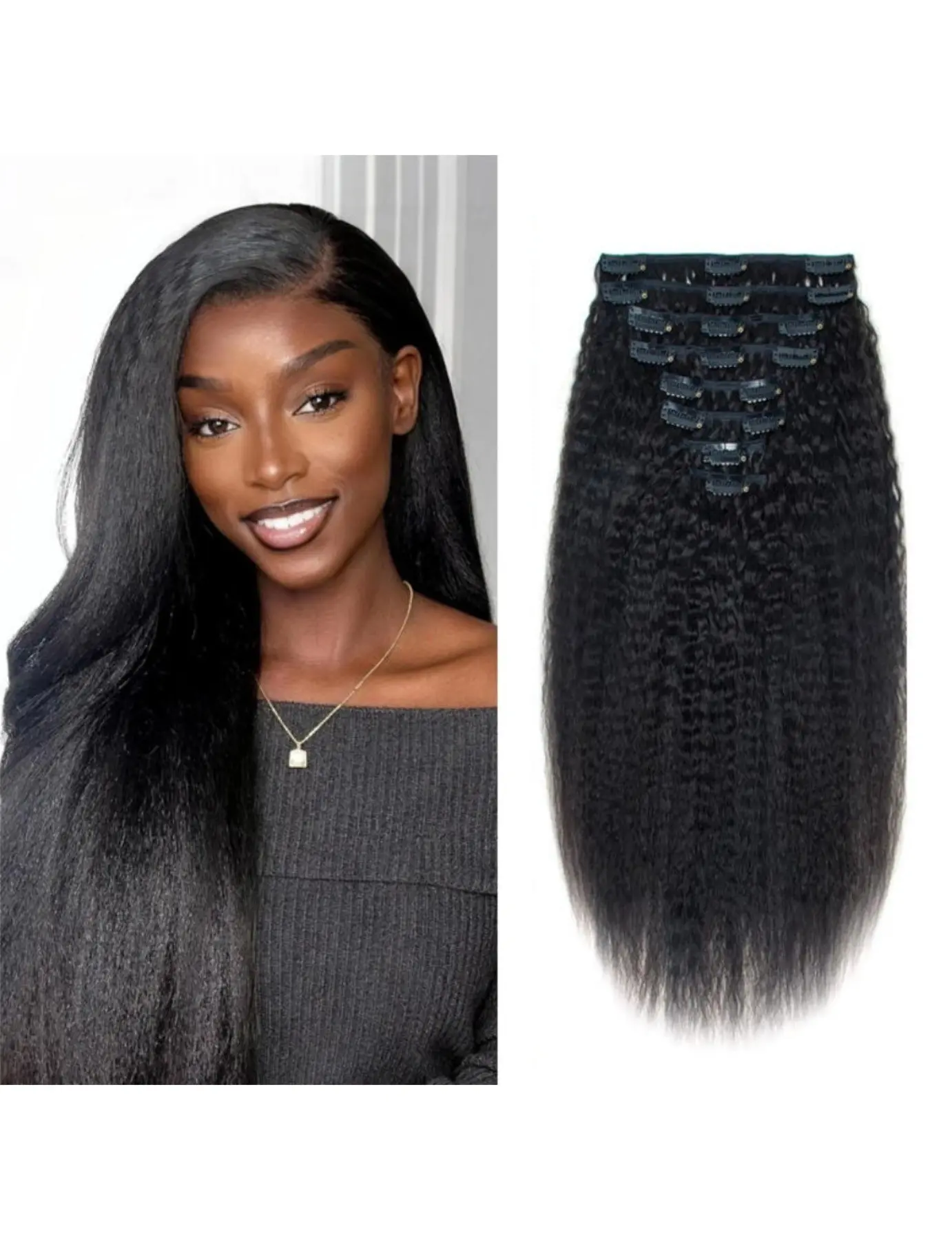 14 Inch Clip in Human Hair Extensions 7pcs Straight 100g Real Hair PINK SEVEN Premium Remy Human Hair Clip-In Extensions 100g  main image 3