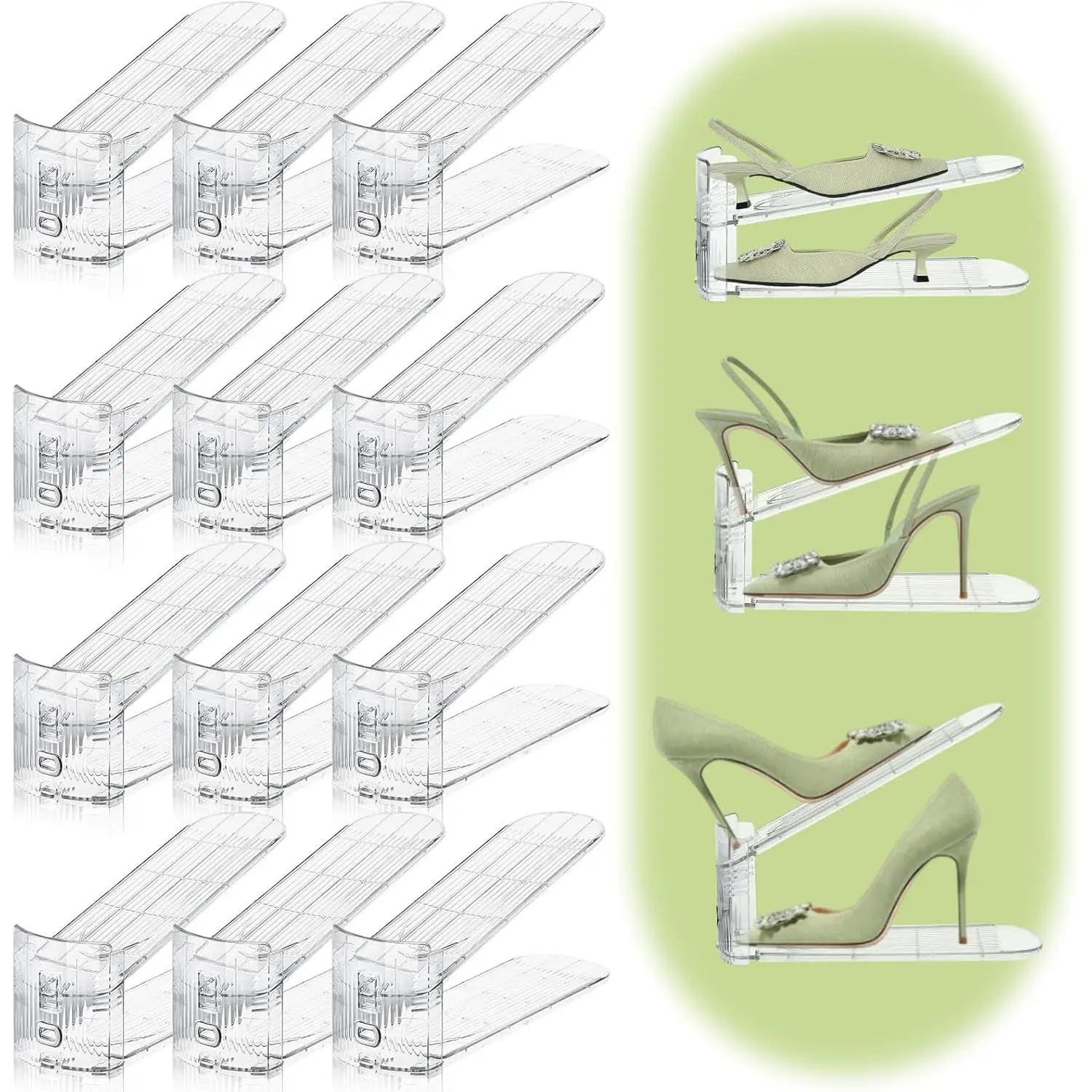 Shoe Slots Organizer,12 Pack Transparent Shoe Stacker Adjustable Shoe Slot Organizer Space Saver Shoe Rack Holder Shoe Storage Organizers for Closet,Transparent