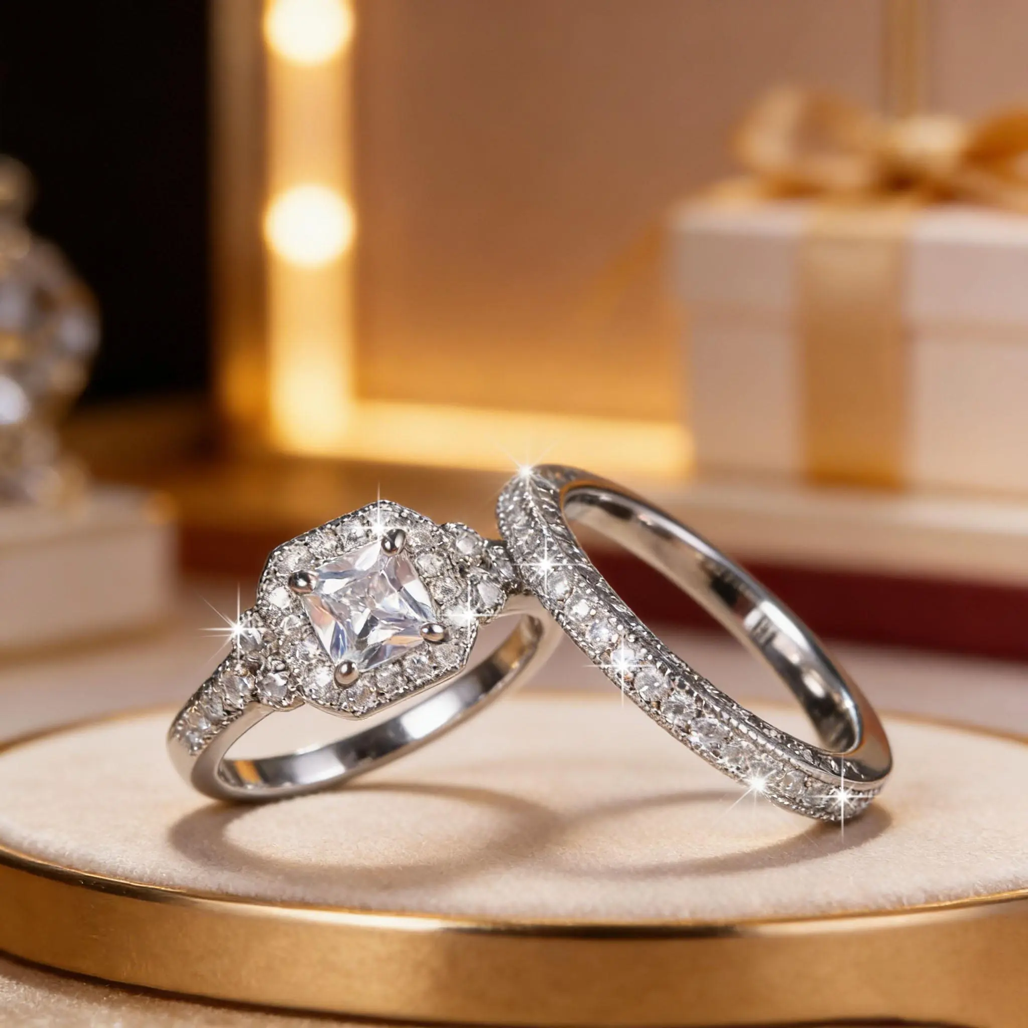 Couples 2-Piece Exquisite Ring Set - Elegant Style, Dazzling Sparkle Synthetic Gems, Metal Coated Black & Silver Options, Wedding Wear, Valentine's Day Gift Ideas, Wedding Gift Ideas, Couples Sets, Engagement, Wedding Ring Sets, Elegant Look