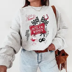 Cowgirl Outlaw Women Western Sweatshirt, western outfits, western for women, western clothing, western outfits women, country girl cowgirl stuff, western tops clothes, country clothing, sweatshirts for women, western graphic tee women country clothing