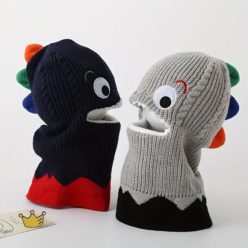 Kids' Casual Animal Beanie with Dinosaur Graphic, Gray Thermal Fleece-Lined Hat with Ear Flaps for Toddlers, 1-6 Years, Casual Play, Animals, Casual Kids