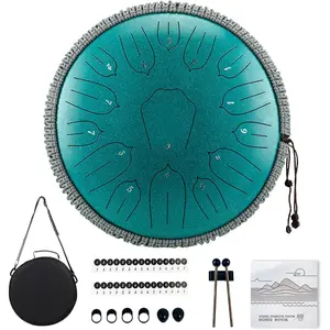 Steel Tongue Drum 13 inch 15 Notes Rain Drum for Outside D Key with Lotus Design - Handpan Percussion Instrument for Meditation,Yoga,and  , for Beginners & Adults(Malachite)