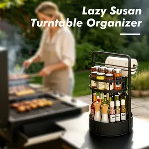 San Dream Lazy Susan Turntable Organizer 360° Rotating Spice Rack 2-Tier Adjustable Metal Storage Organization for Kitchen Countertop Pantry Spice Shelf