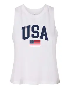 Trenz Shirt Company Women's Athletic Racerback Crop Tank - Fabric, Relaxed Fit, Breathable, Casual, USA American Flag Patriotic 4th of July Independence Day Top