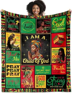 African American Christian Gifts for Women Blanket 60"x50", Spiritual Gifts, Inspirational Bible Verse Prayer Quilt, Religious Gift Ideas for Birthday Mothers Day Christmas280gsm