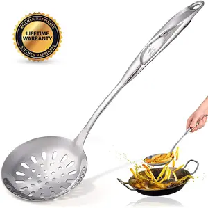 Zulay Kitchen Stainless Steel Skimmer Spoon – Lightweight Draining Utensil with Hanging Plastic Handle for Easy Use