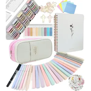 Bible Study Supplies Journaling Kit with Tabs Highlighter Notebook Pen Case Bible Annotation Set for Women Students Beginner Christian Gifts Pastel Markers Stationery Organizer