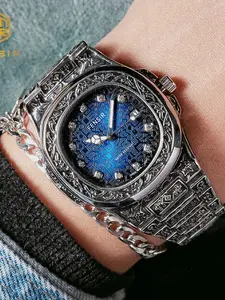 Men's Business Series Watch, Square Design, Square Dial Wristwatch, Silver Color Band, Luminous Hands, Date Display, Casual Style, Quartz Movement