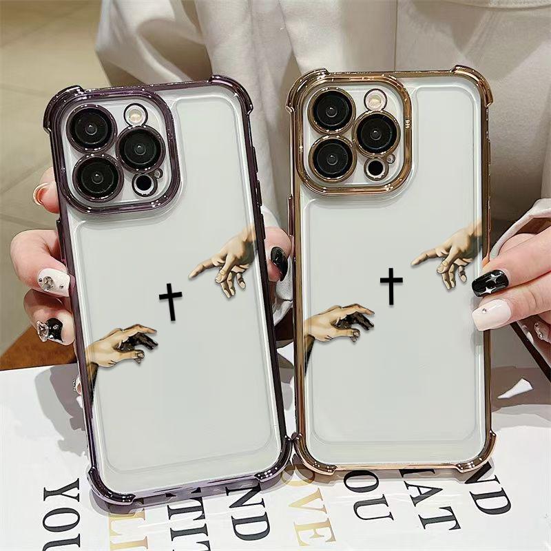 Reaching Hands Art Cross TPU Smartphone Case for iPhone 12-17, 4 Reinforced Corners for Fall Buffering Protection, Wear-Resistant Ink to Prevent Pattern Fading, Durable Cellphone Accessory, Casing, Iphone 17