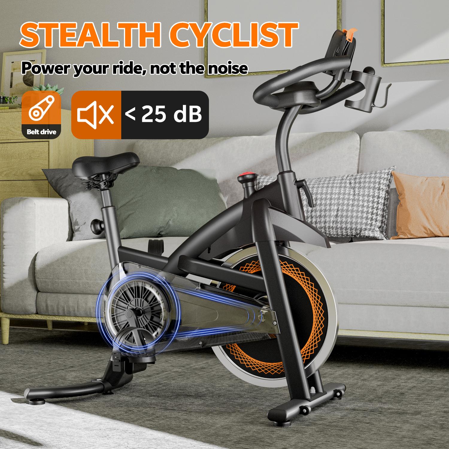 SAVEYOUR Adjustable Resistance Comfort Seat Indoor Exercise Bike with Quiet Magnetic Resistance and Ergonomic Seat for Home Fitness Cardio in Black & Orange
