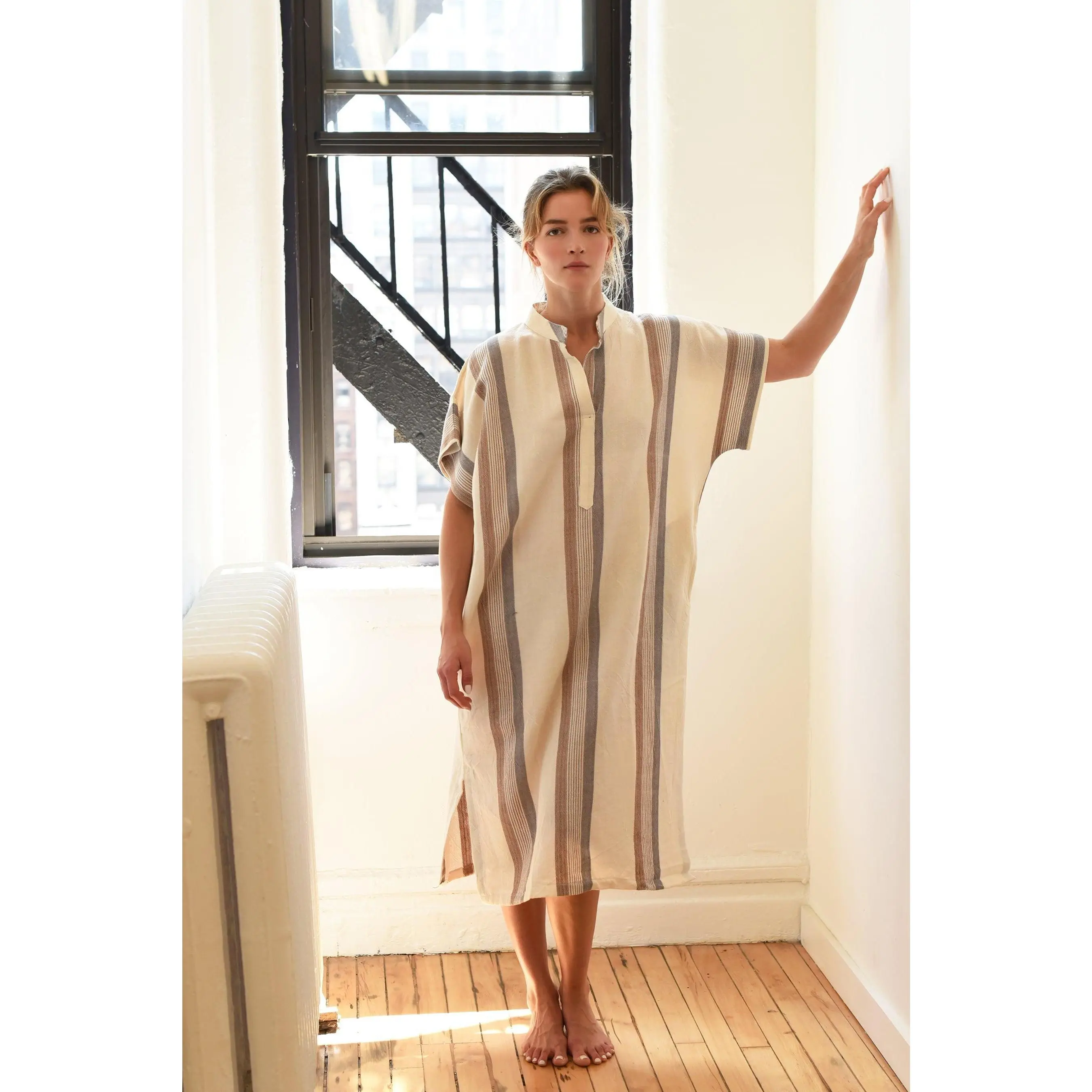 Brown Cream Nomad Short Sleeve Maxi Kaftan