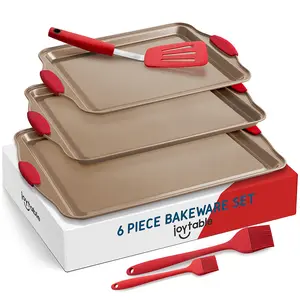 Baking Sheet Set, 3-Piece Cookie Sheet Set with Handles, Baking Pan, for Oven, BPA Free Cookie Sheets for Baking Nonstick Set, Sheet Pan, Brown Baking Tray