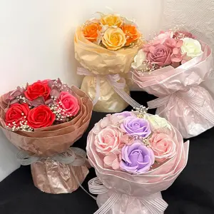 Artificial Rose Flower Bouquet, Mini Faux Flower Arrangement, Decorative Flowers for Home Party Wedding Anniversary Festival, Fruit
