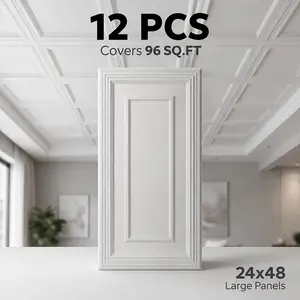Ceiling Tiles 24x48 Drop Ceiling Panels 12-Pack (96 Sq Ft) PVC Waterproof Lightweight for Basement Kitchen Office