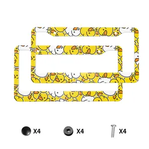2 Pieces Aluminum Metal Yellow Duck License Plate Frame with Screw Caps, 2 Holes License Plate Frame Car Tag Cover Holder for Us Standard Vehicles